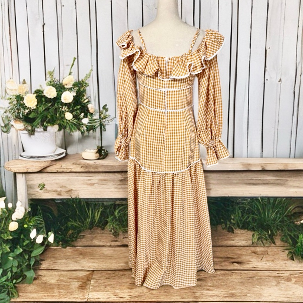Free People/Keepsake the Label Marigold Gingham Off-the-Shoulder Maxi Dress - Picture 3 of 7